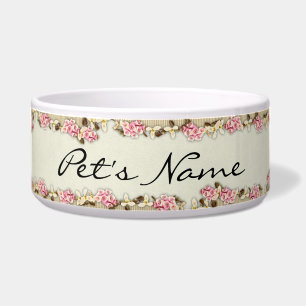 Comedero Tazón personalizado de borde floral para gato o pe