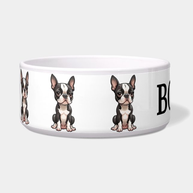 Comedero Tazón personalizado de Boston Terrier de dibujos a (Izquierda)