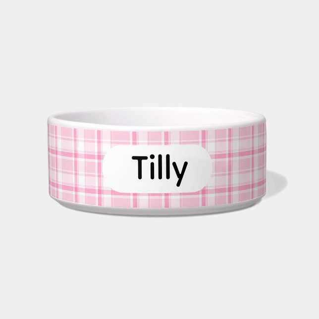 Comedero Tazón personalizado de estilo rosa a cuadros para  (Frente)