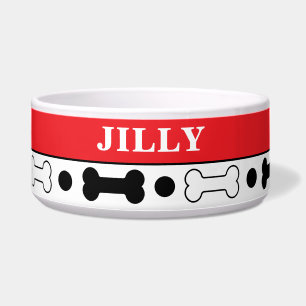 Comedero Tazón personalizado de hueso de perro negro y rojo