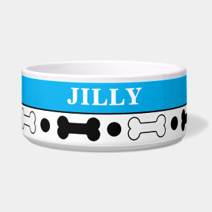 Comedero Tazón personalizado de huesos de perro azul negro