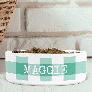 Comedero Tazón Personalizado de Plaid Verde Menta para Perr