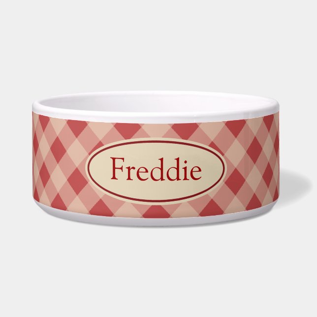 Comedero Tazón personalizado para mascotas con gingham de p (Frente)