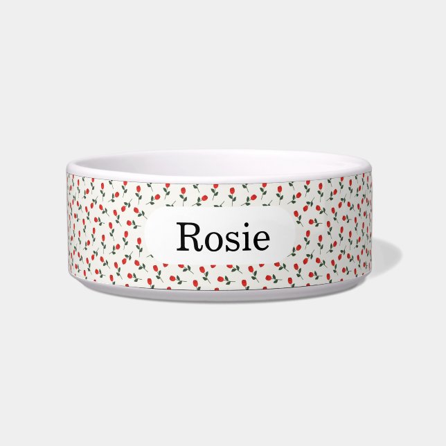 Comedero Tazón personalizado para mascotas con rosas (Frente)