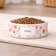 Tazón personalizado para perros con flores y nombr