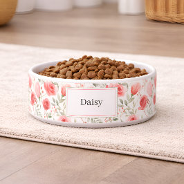 Comedero Tazón personalizado para perros con flores y nombr