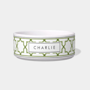 Comedero Tazón personalizado verde salvia y blanco con patr
