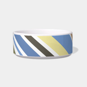 Comedero Tazón retro azul crema gris franjas patrón yeso