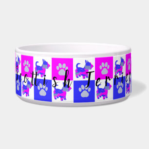 Comedero Tazón Terrier escocés Perro y Paw Hot Pink y Blue