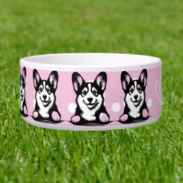 Comedero Tema rosa del Personalizar de Peeking Corgi