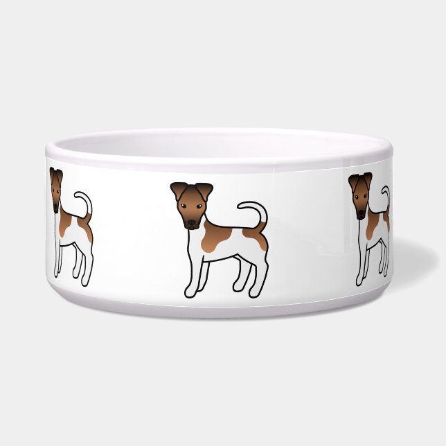 Comedero Terrier Fox Liso Blanco y Marón Perro de Dibujos A (Frente)