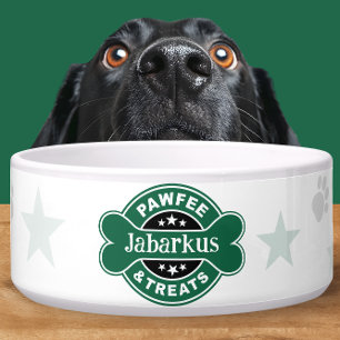 Comedero Tienda de Café de Pawfee Verde Personalizada y Gol