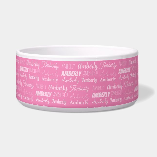Comedero Típografía con nombre rosado personalizado Chica p (Frente)