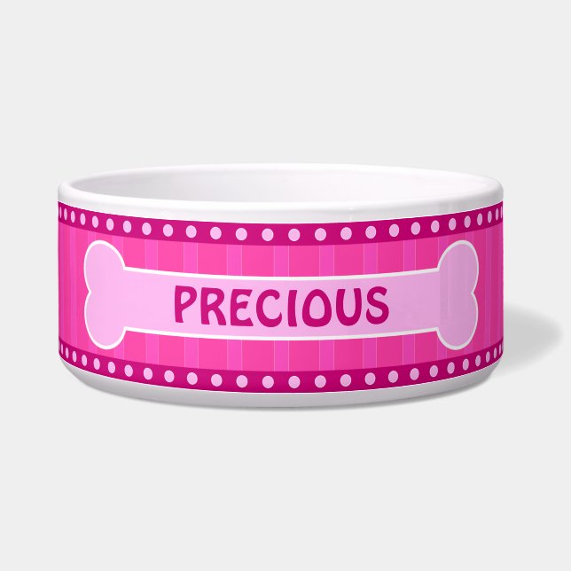 Comedero Tiras rosadas finas de hueso y patas de gran tazón (Frente)