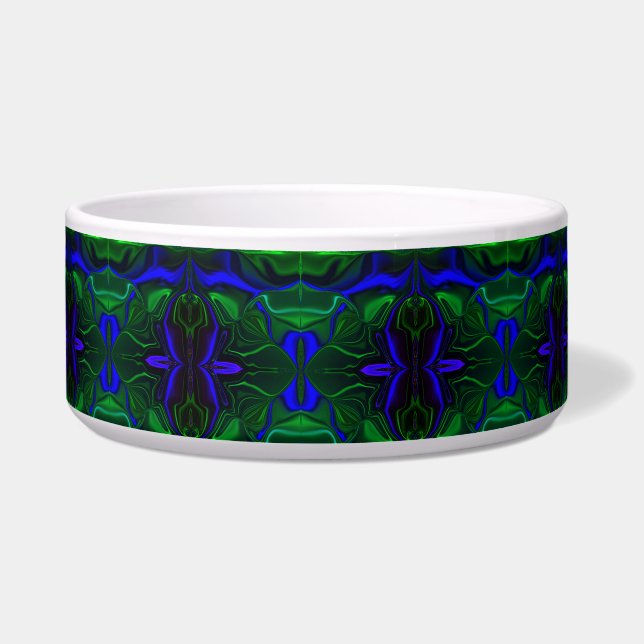 Comedero Traços azuis 'flutuando' sobre fundo verde. (Frente)