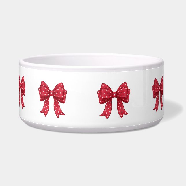 Comedero Trendy Coquette Red Ribbon Bow with White Hearts (Izquierda)