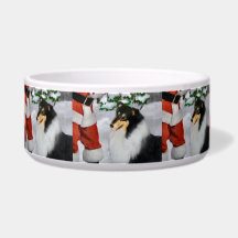 Tri Color Collie Navidades Dog Bowl