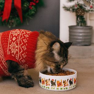 Comedero Trío de gatos de Navidad con sendero de acebo
