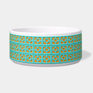 Comedero Turquesa retro y Naranja Trellis Ceramic Pet Bowl