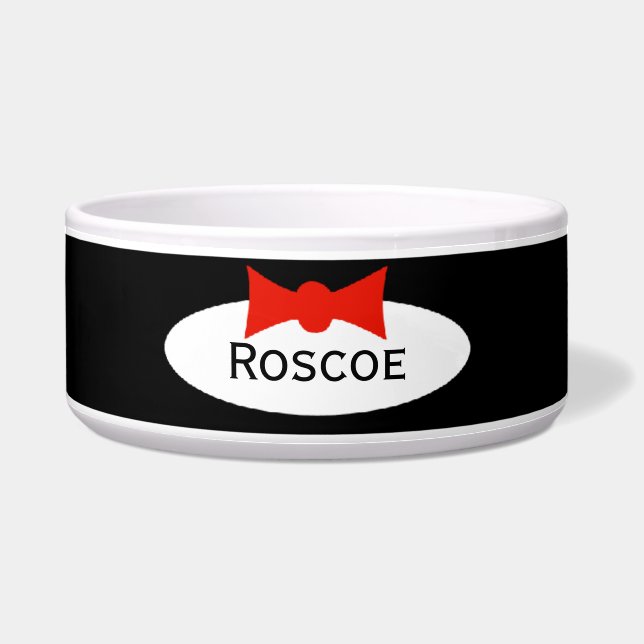 Comedero Tuxedo Dapper Boy Bow Tie Personalizado (Frente)