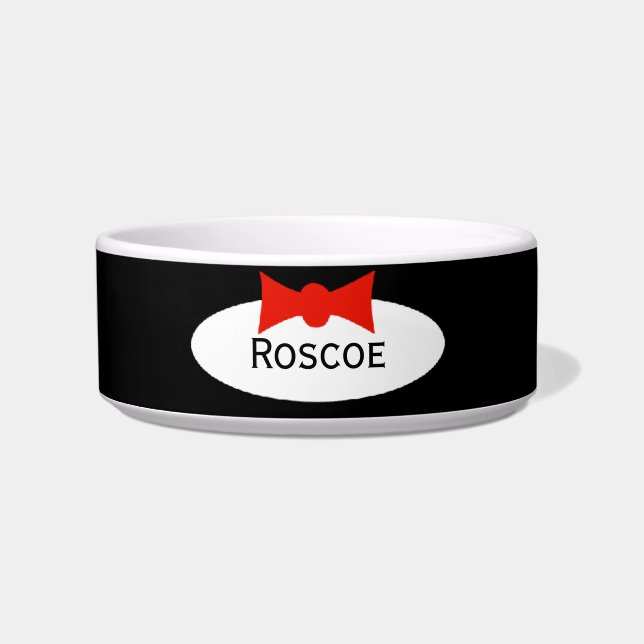 Comedero Tuxedo Dapper Boy Bow Tie Personalizado (Frente)