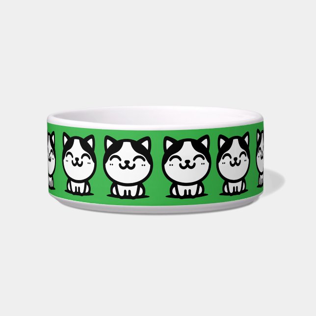 Comedero Un tazón de gatos verdes lindo (Frente)