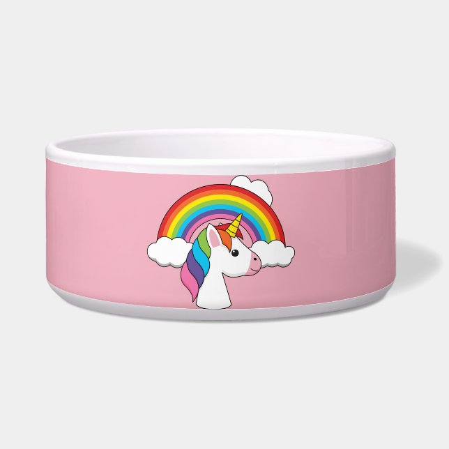 Comedero Unicornio y arcoiris con nubes kawaii (Frente)