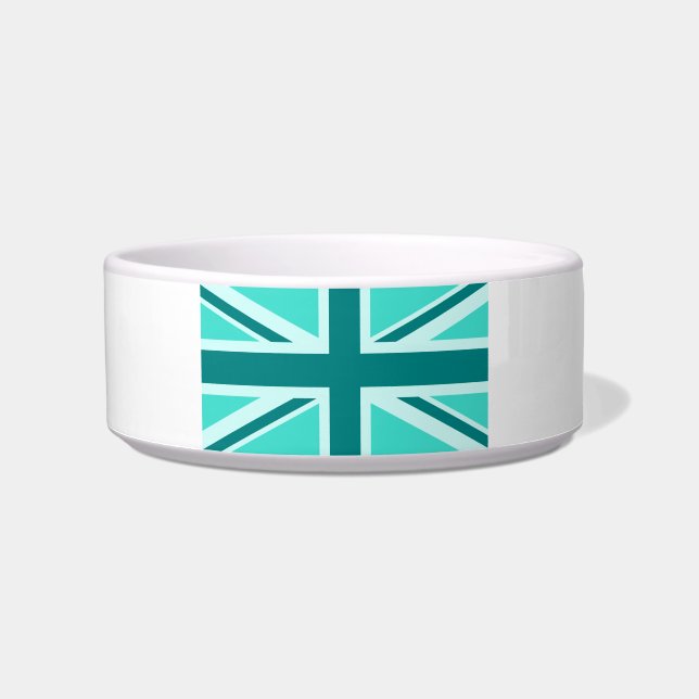 Comedero Union Jack turquesa y azul verdoso 2 (Frente)