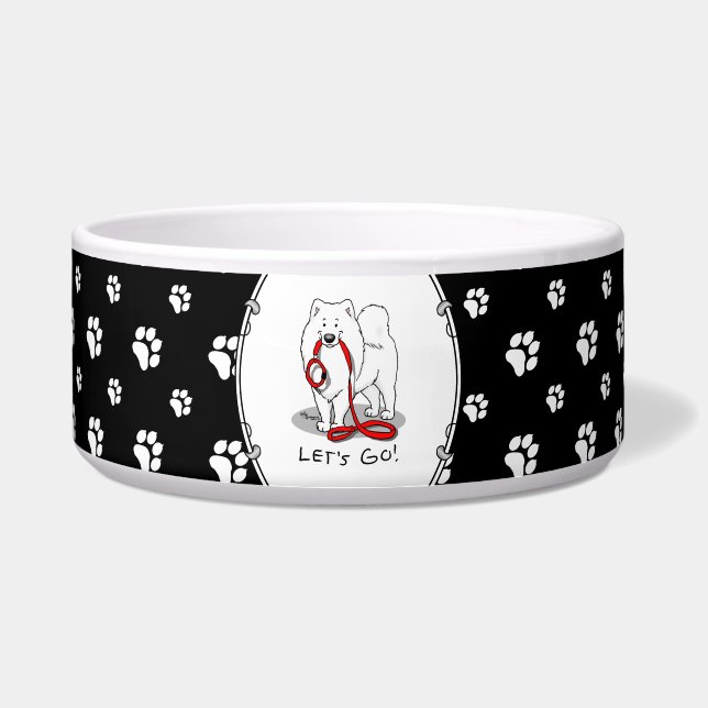 Comedero ¡Vamos! (para un paseo) Samoyed con correa roja Di (Frente)