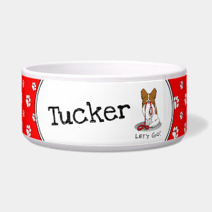 Comedero ¡Vamos! (paseo) Papillon (blanco y rojo) Perro Cut