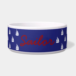 Comedero Veleros blancos en el azul náutico personalizado