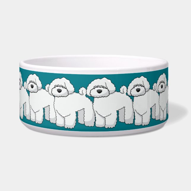 Comedero Verde azulado patrón de cachorro blanco floofónico (Frente)