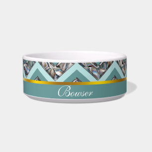 Comedero Vidrio de corte oscuro y zigzag Verde azulado