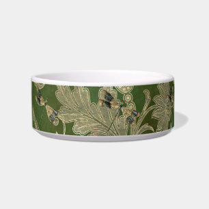Comedero Vintage Green Tan Damask Mascota de Dragonflies Fl