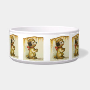 Comedero Vintage Puppy Art Sentándose Cachorros