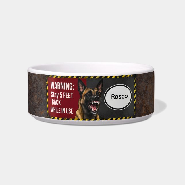Comedero Warning Stay 5 Feet Back Belgian Malinois Pet Bowl (Frente)