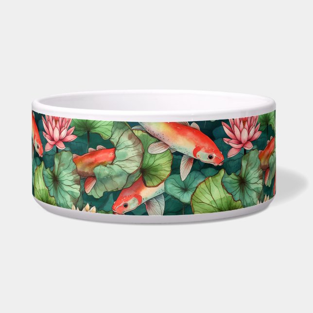 Comedero Watercolor Koi y Water Lilies Ceramic Pet Bowl (Frente)