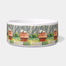 Comedero Watercolor Sleeping Dog on Red Doghouse Art