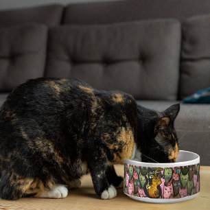 Comedero Whimsical Olive Green and Pink Cat Bowl