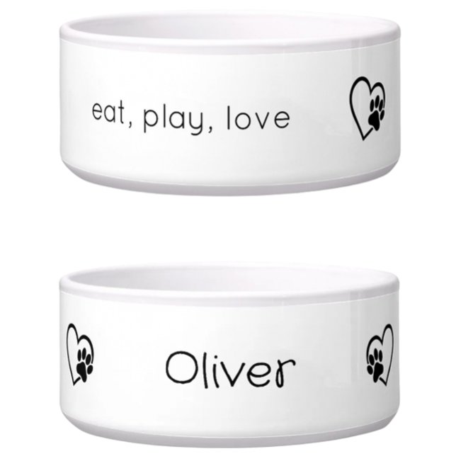 Comedero White 'eat, play, love' Dog Name Bowl (Subido por el creador)