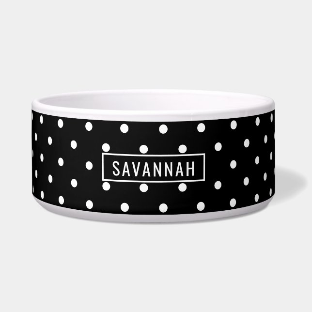 Comedero White On Black Polka Dots Pattern With Custom Name (Frente)