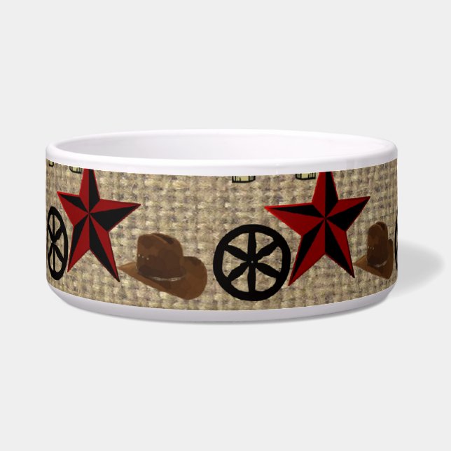 Comedero Wild West Cowboy Country Western en Burlap Pattern (Frente)