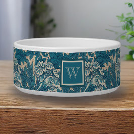 Comedero William Morris Tealish Blue Tulip con monograma