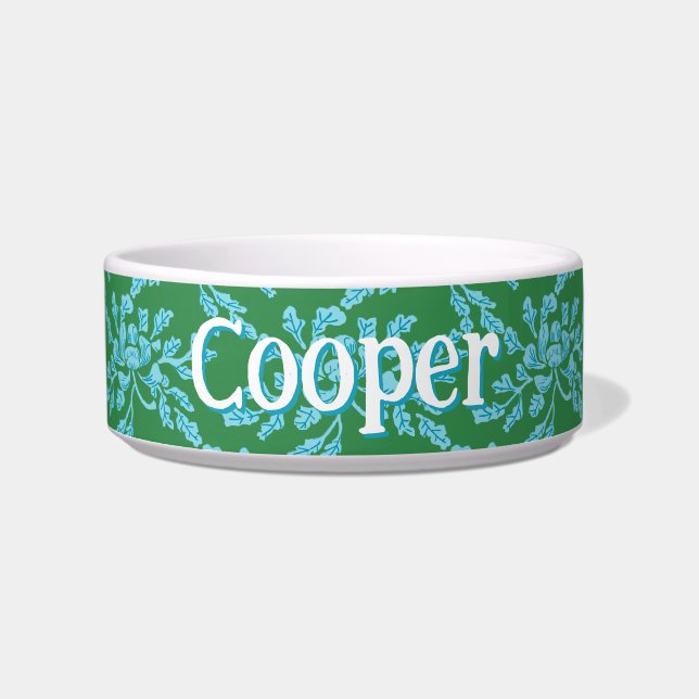 Comedero Winding Peony Woodcut in Green and Aqua (Frente)