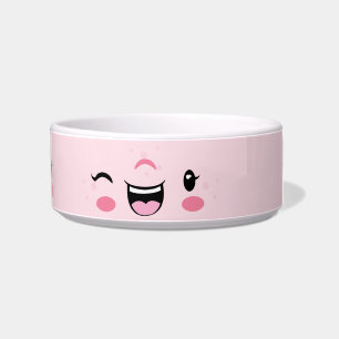 Comedero Winking rosa Kawaii Face Dog Bowl