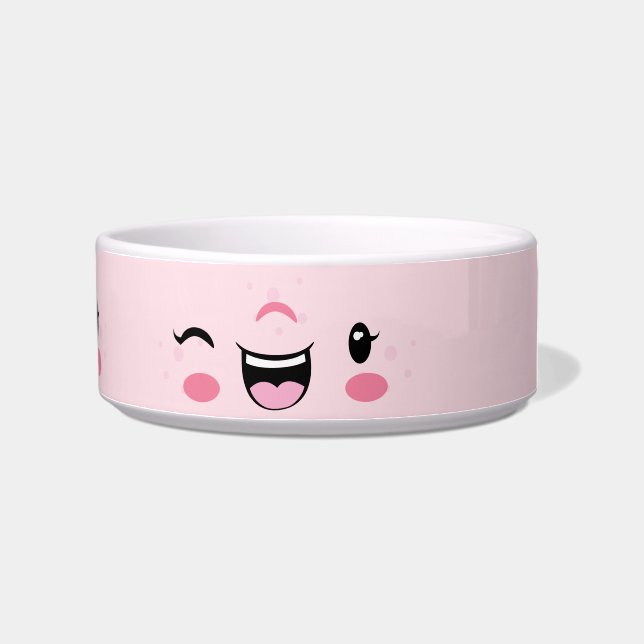 Comedero Winking rosa Kawaii Face Dog Bowl (Derecha)