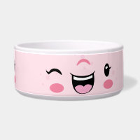 Winking rosa Kawaii Face Dog Bowl