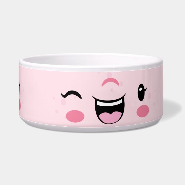 Comedero Winking rosa Kawaii Face Dog Bowl (Derecha)