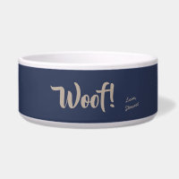 Woof Cute Tan Text Navy Mascota personalizado azul