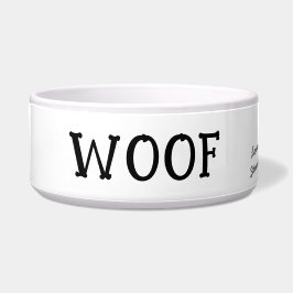 Comedero Woof Cute Text Mascota personalizado en blanco y n